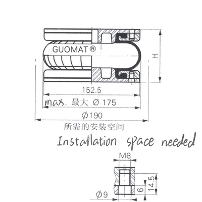 6 `` × 1 Weforma WBE 210-E1 G1 / 2 نوابض هوائية معلقة مع غطاء من الألومنيوم
